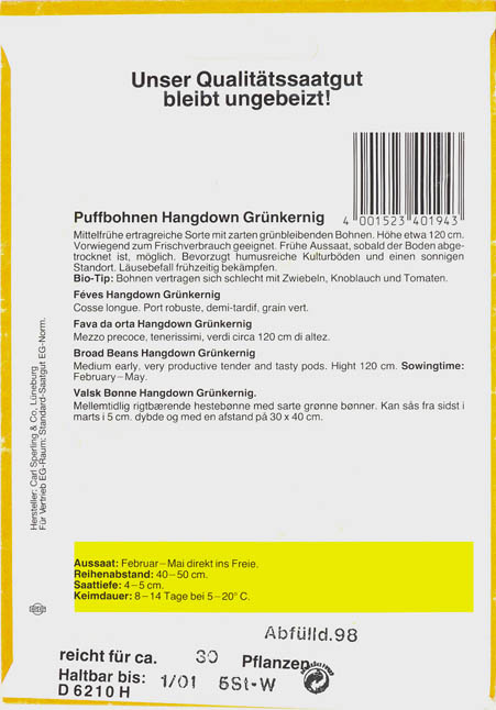 Hestebønne, Hangdown, Vicia faba </i>L.<i>