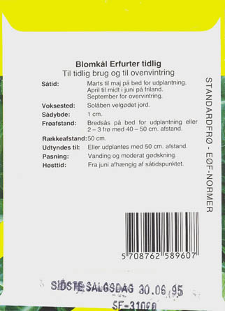 Blomkl, Erfurter, Brassica oleracea </i>L. var. <i>botytris