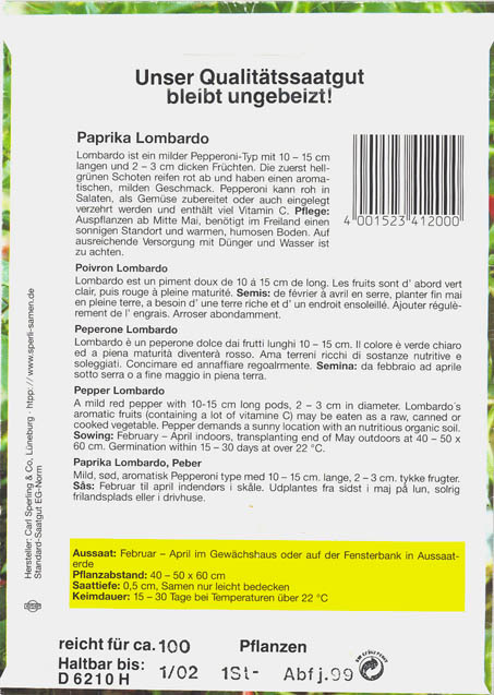 Peberfrugt (Spansk peber), Lombardo, Capsicum annuum </i>L.<i>