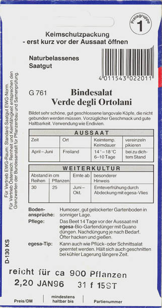 Havesalat, romersalat, Verde degli Ortolani, Lactuca sativa </i>L. var. <i>longifolia.