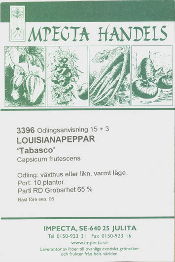 Cayennepeber, Tabasco, Capsicum frutescens
