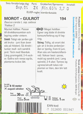 Gulerod, Flakkeer, Daucus carota </i>L. subsp.<i> sativus