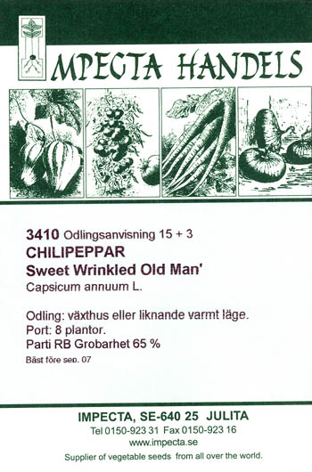 Chilipeber, Sweet Wrinkled Old Man, Capsicum annuum </i>L.<i>