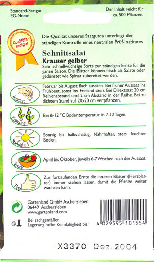 Havesalat, pluksalat, Krauser gelber, Lactuca sativa </i>L. var. <i>crispa